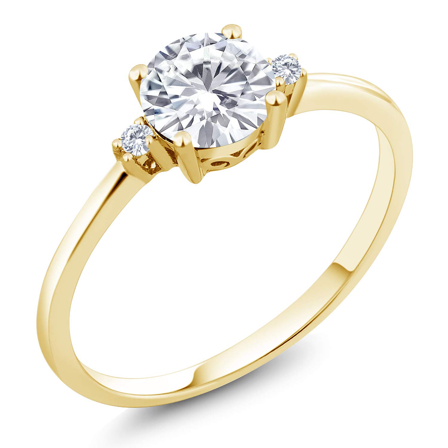 Gem Stone King10K Yellow Gold Moissanite from Charles & Colvard and Lab Grown Diamond Solitaire Engagement Ring For Women (0.80 Cttw, Forever Classic Round 6MM, Available 5,6,7,8,9)