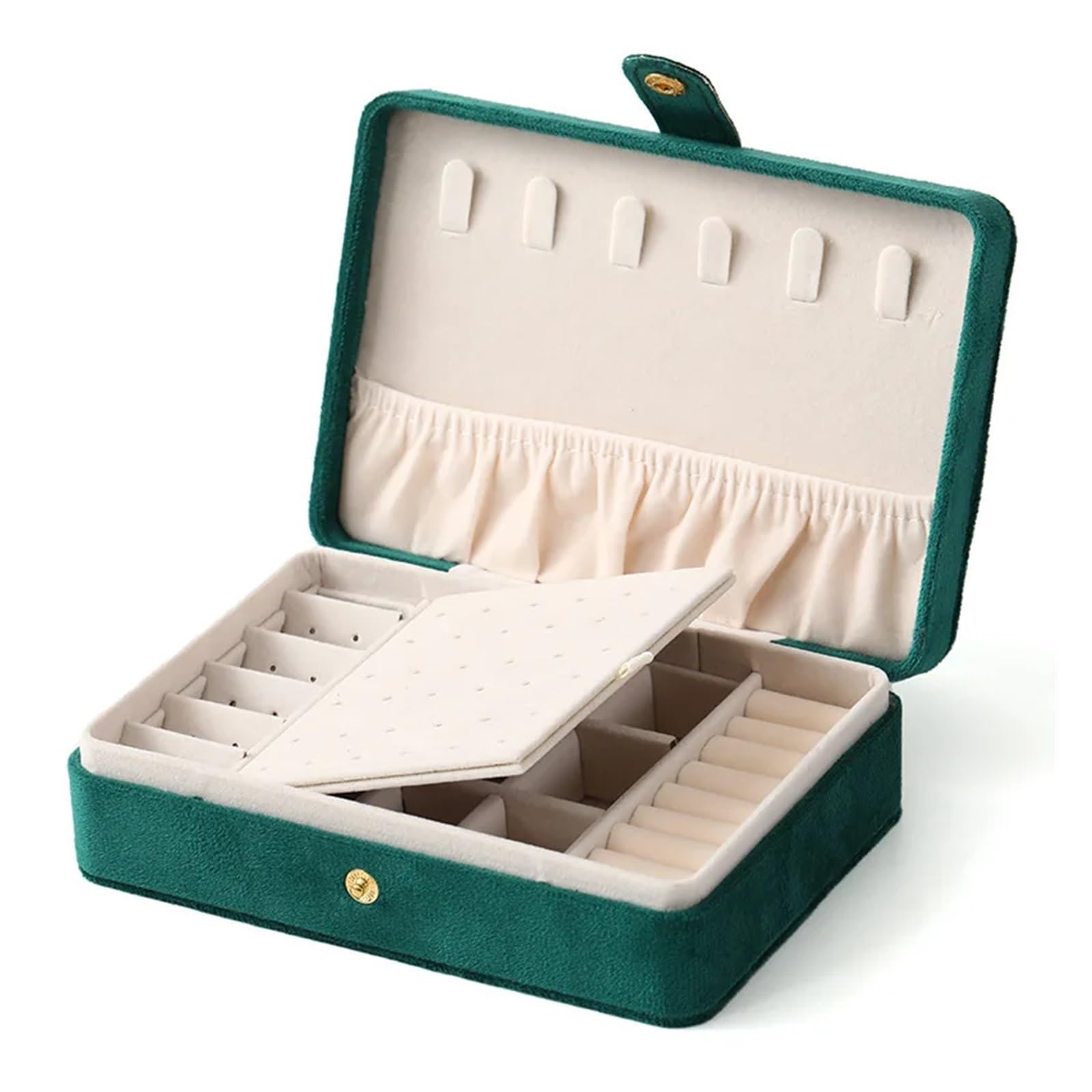 WTAXBH Jewellery Box Velvet Jewelry Box Organizer Display Button PU Portable Earring Necklace Ring(Green)