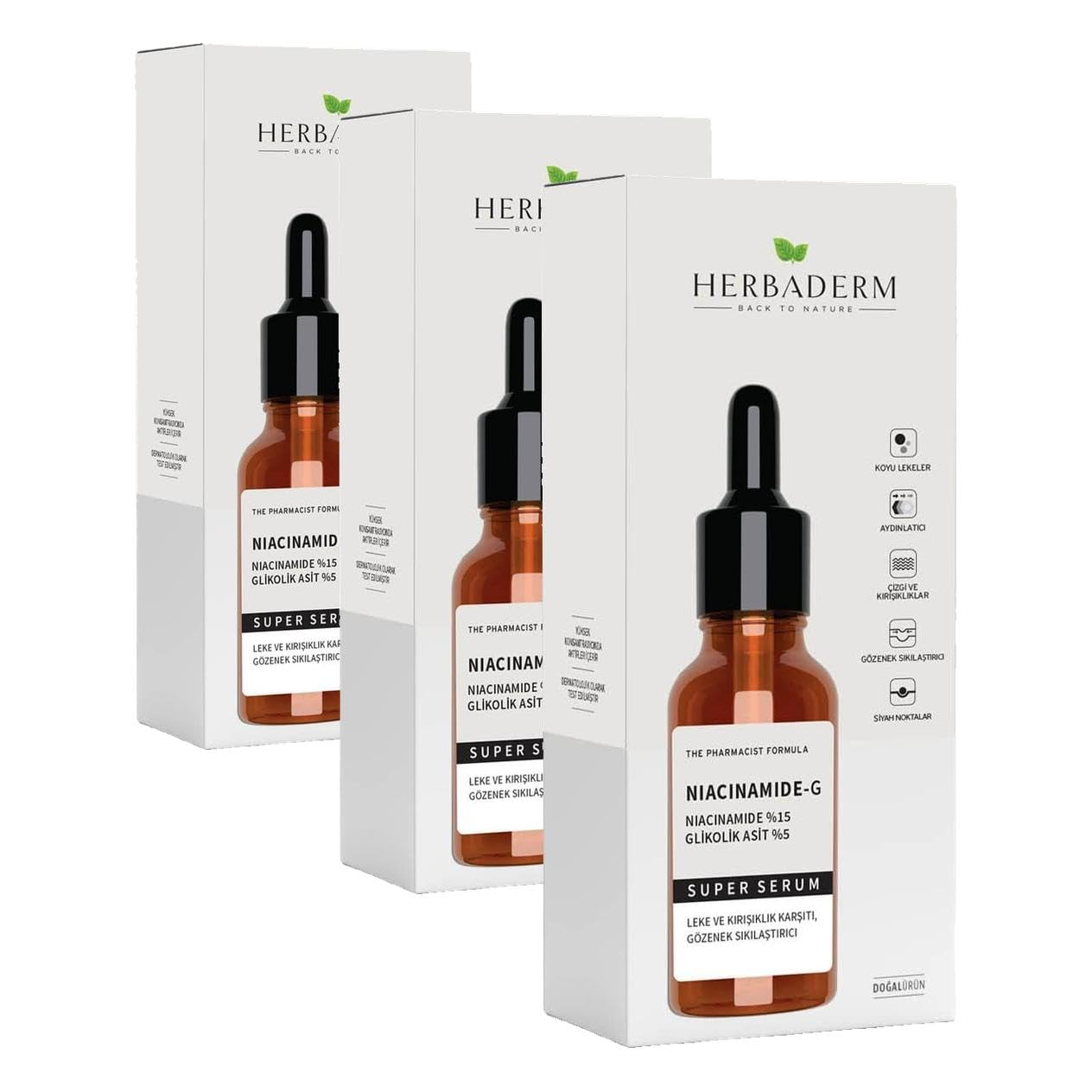 Herbaderm Süperserum Niacinamide%15 Glikolik Asit%5 (30 ml) (3 paketi)