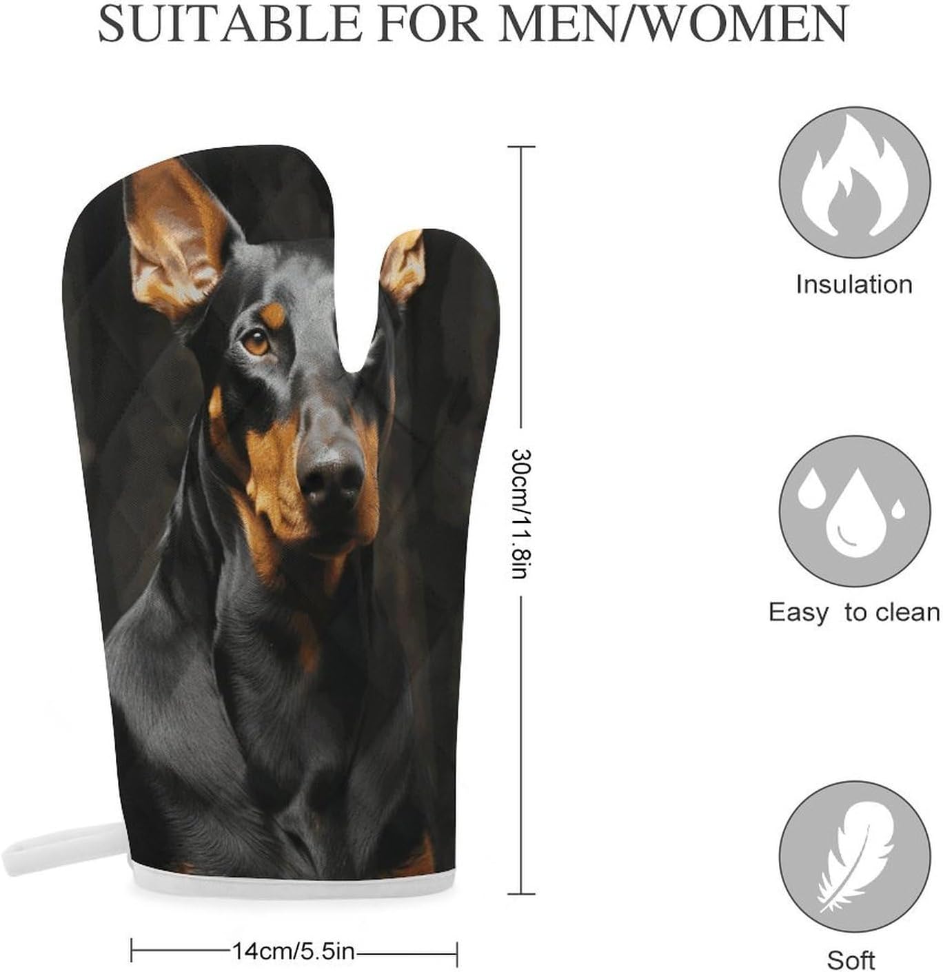 2 Pcs Oven Mitts Heat Resistant Kitchen Gloves Soft Safety Doberman Oven Glove for Microwave, Barbecue