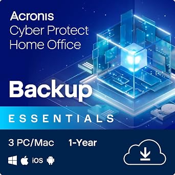 Acronis Cyber Protect Home Office 2023 | Essentials | 3 PC/Mac | 1 Year | Windows/Mac/Android/iOS | pure Backup | Activation Code by email
