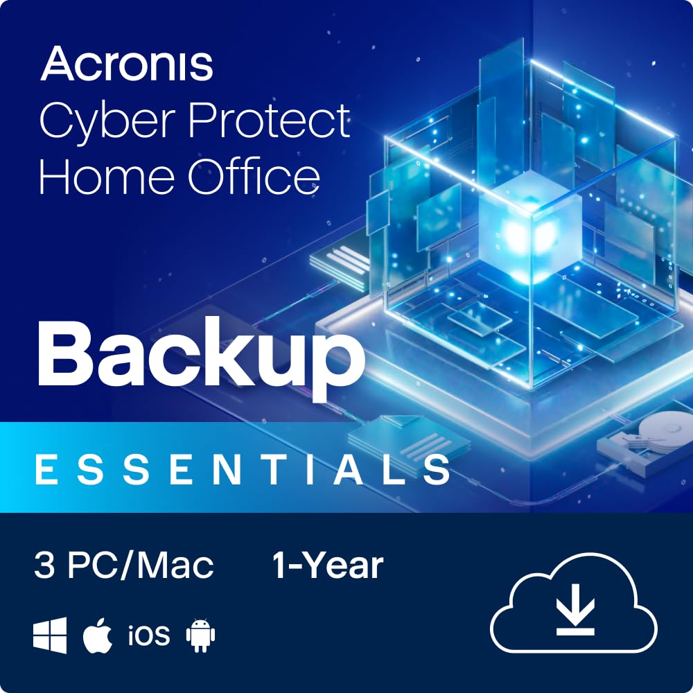 Acronis Cyber Protect Home Office 2023 | Essentials | 3 PC/Mac | 1 Year | Windows/Mac/Android/iOS | pure Backup | Activation Code by email