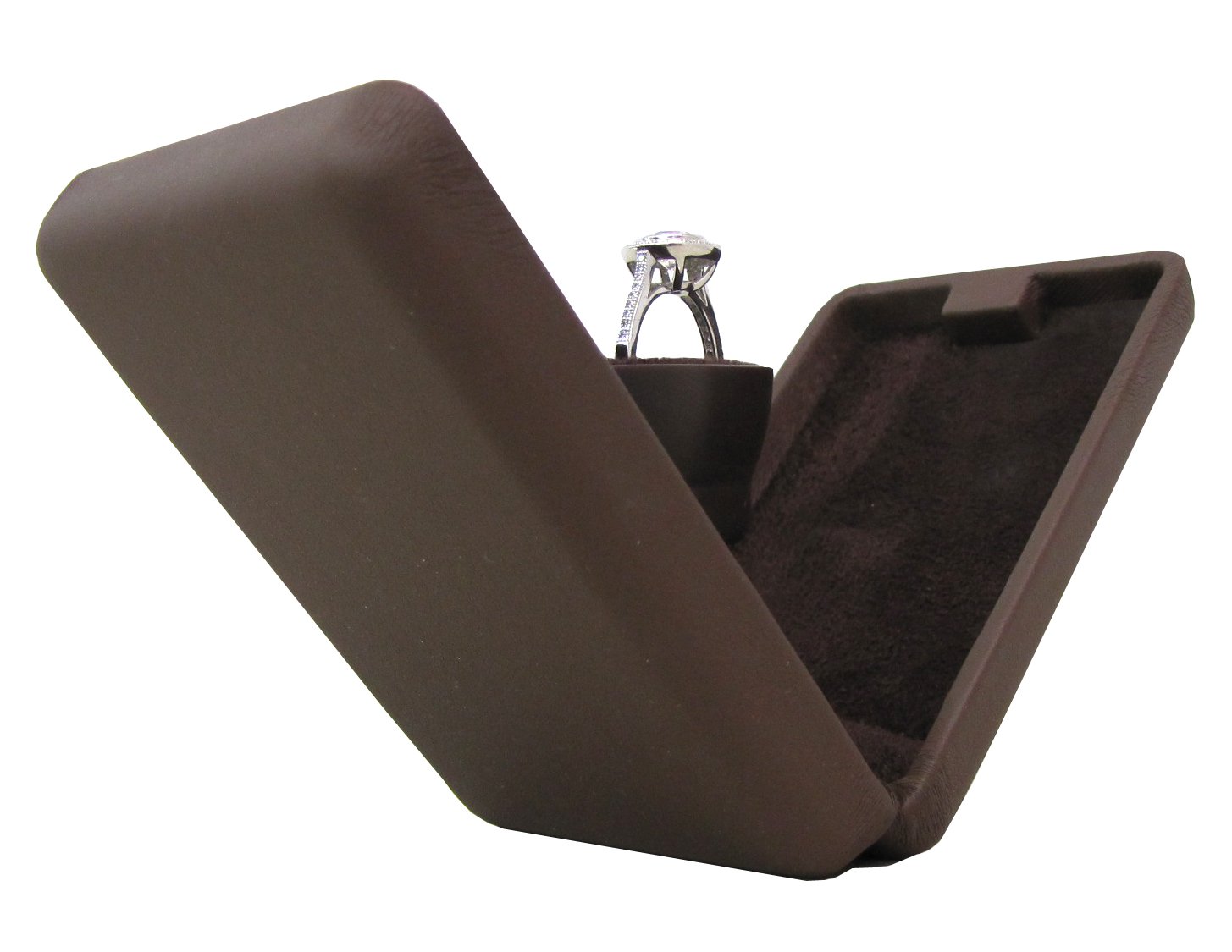 Noble Pop the Question Ring Box - Flat & Slim Engagement Ring Box for Proposal or Special Occasion with Surprise Element, One Size, Faux Leather (Brown)