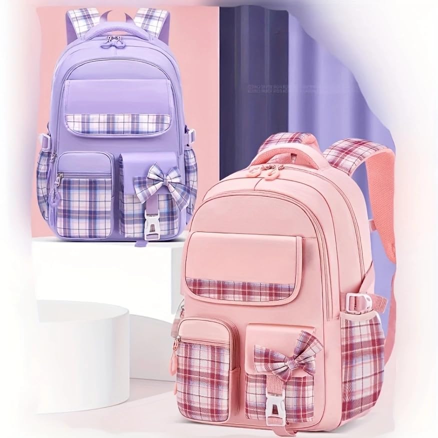 Backpack Student Backpack With Multiple Pockets, Large Capacity, Breathable And Lightweight Schoolbag With Reflective Strips (Purple)3