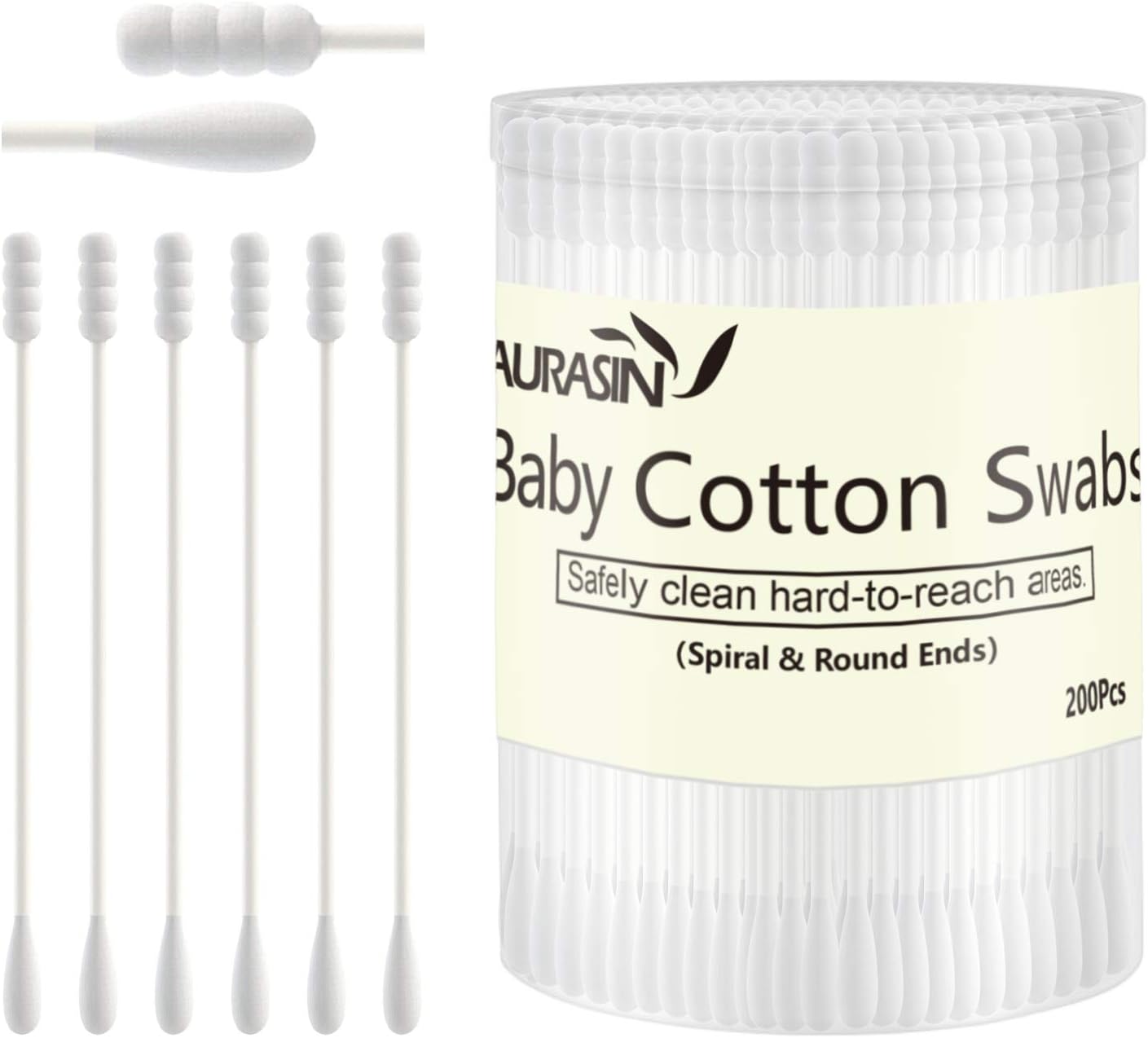 Baby Cotton Swabs, Paper Sticks Cotton Buds for Baby Ear Nose Clean-200Pcs(Spiral & Round)