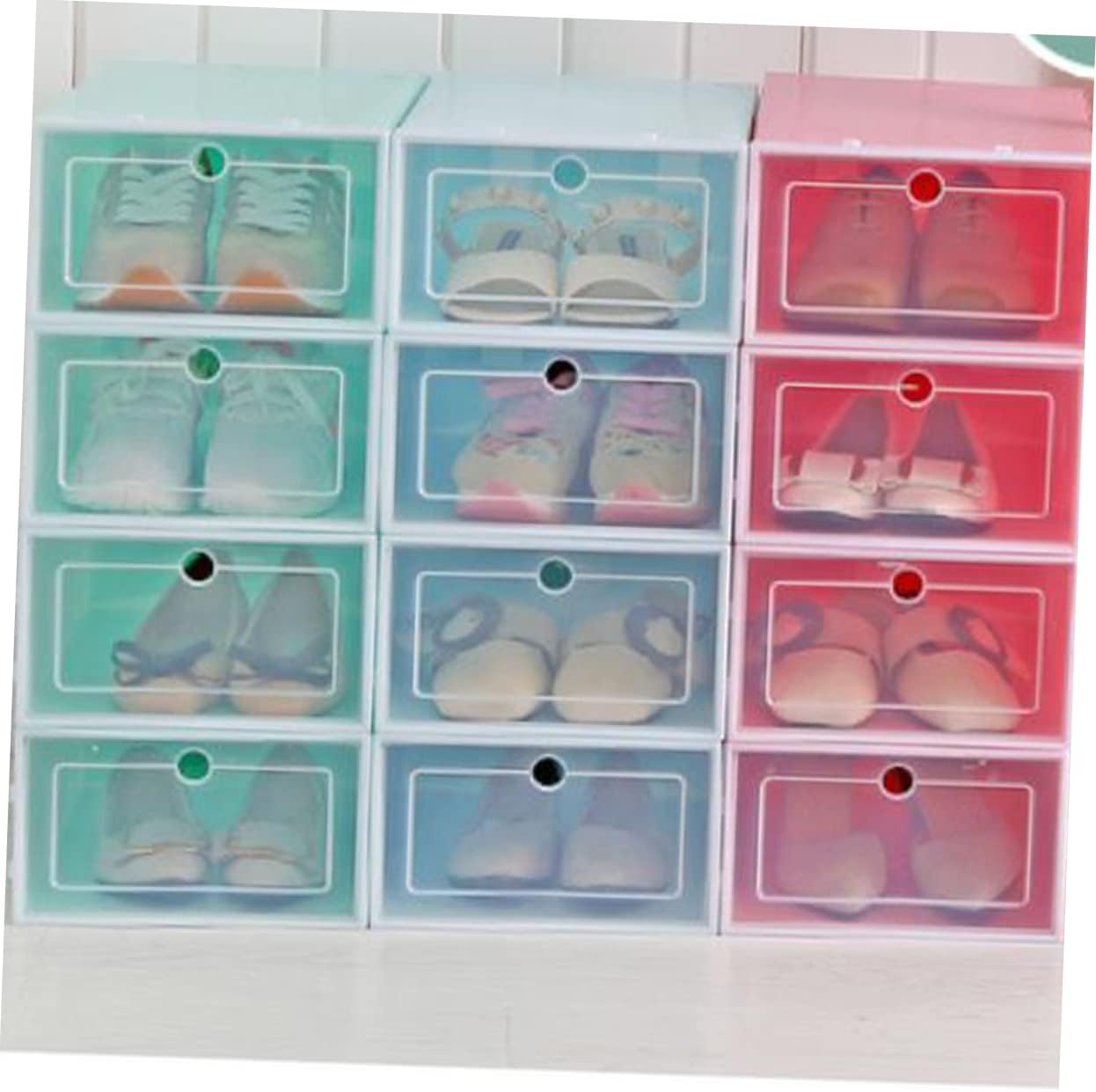 Vaguelly 6PCS Stackable Shoe Box Set Thickened Plastic Shoe Storage Container for Sneakers and Boots Dustproof Organizer Magnetic Door for Closet or Display