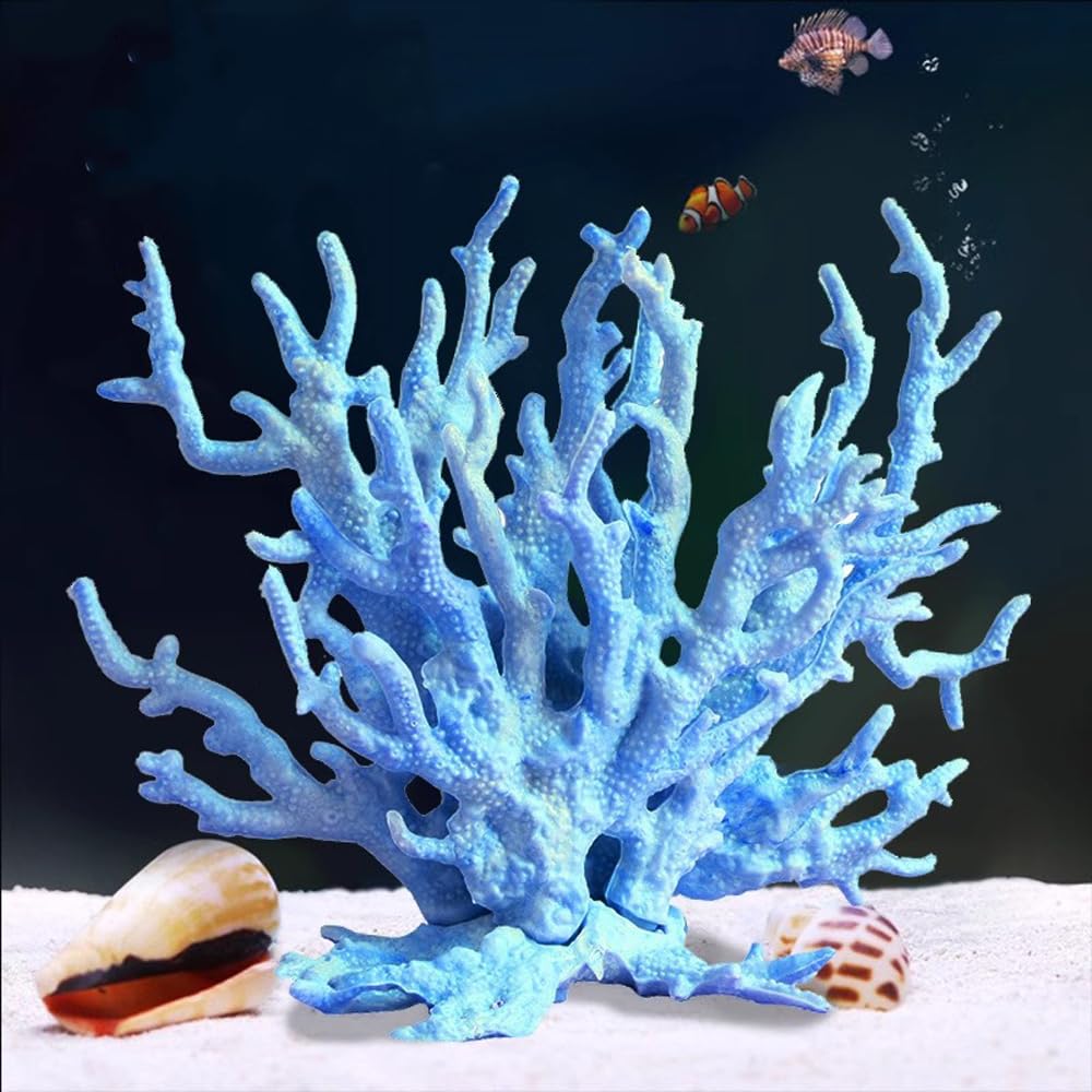 GeRRiT Artificial Aquarium Coral Ornament Plastic Fish Tank Plants Decoration for Aquarium Landscape，Aquarium Decoration Cave, Resin Coral (Blue coral tree)