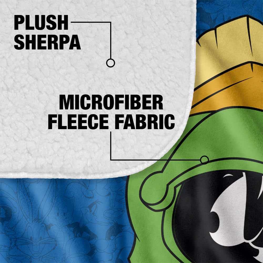 Looney Tunes Blanket, 50"x60", Marvin Character Sherpa Back Super Soft Throw
