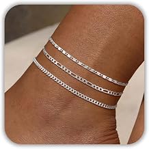 Cuzmly Anklets for Women Waterproof, 14k Gold/Silver Plated Ankle Bracelets Set Layered Beach Jewelry Gift Adjustable Size