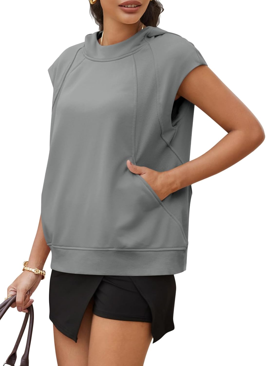 Yousify Womens Sleeveless Hoodies Sweatshirt Casual Workout Tank Tops Spring Summer Hooded Activewear Shirts with Pocket - Image 3