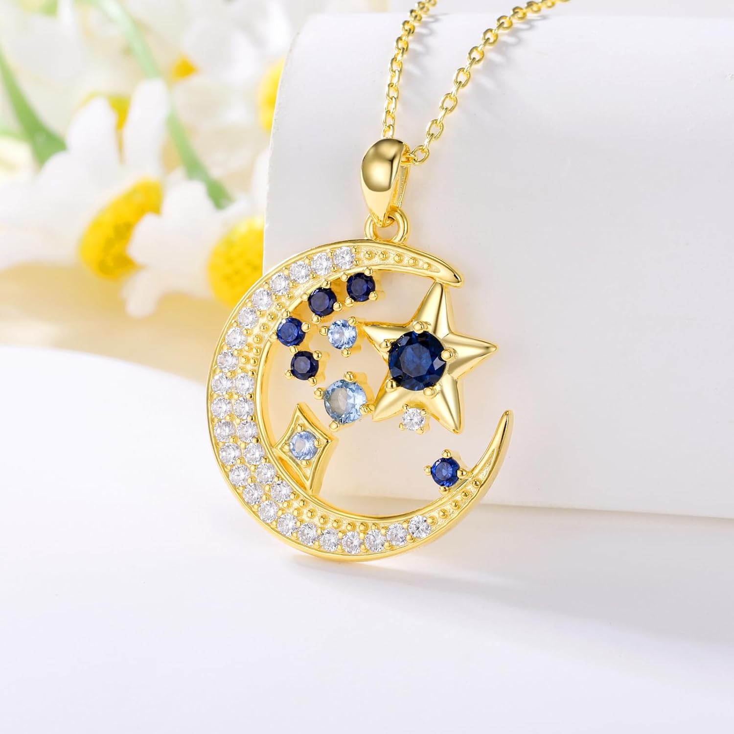 925 Sterling Silver Butterfly/Crescent/Witches Knot/Fleur-De-Lis/Thorny Crown Pendant Necklace Gold Plated Gemstone Birthday Gift for Wife Girlfriend Mom Daughter