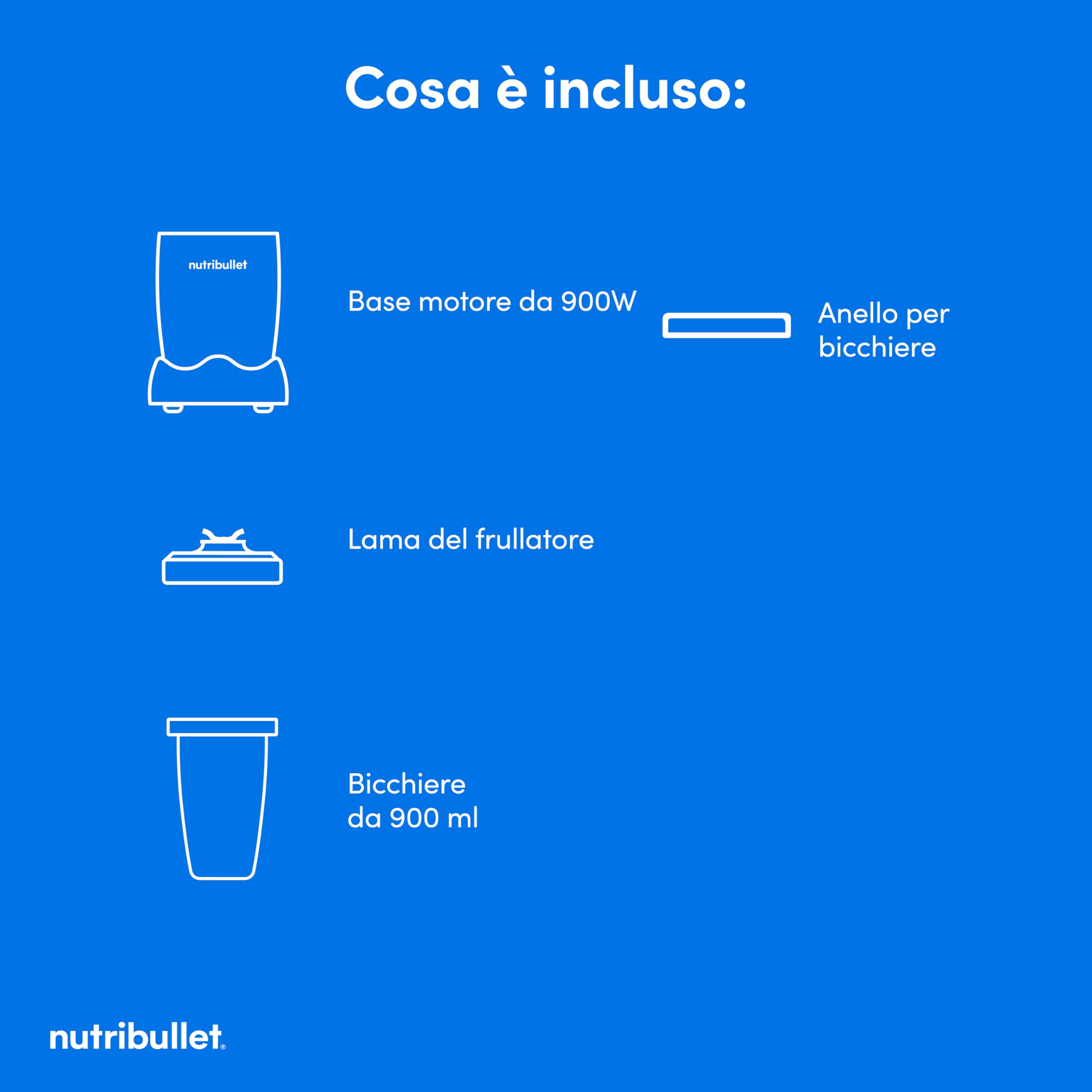 Nutribullet Pro 900 - Frullatore Multifunzione, Frullatore per Smoothie Nutrienti, Frutta e Verdura, Design Compatto, Uso Facile e Pulizia Veloce, 900W, Bicchiere 710ml, Blu Grigio (NB904MASL)