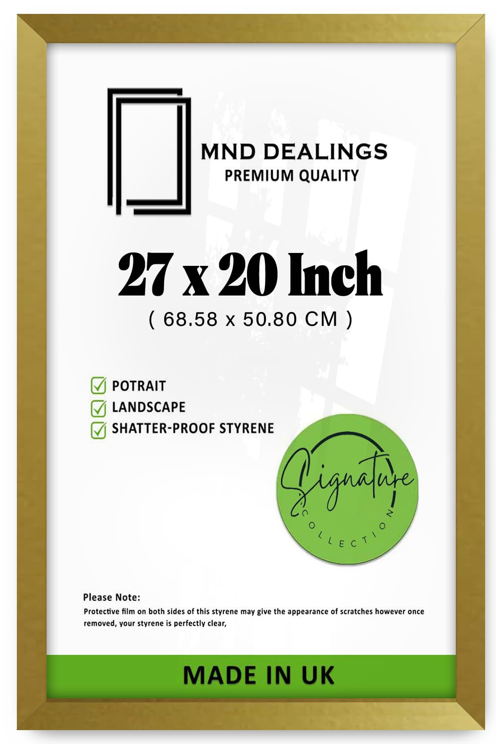 MND Dealings | MDF Poster Frame (68.58 x 50.80 CM) 20 for Art, Wall Gallery & Interiors, Stylish MDF Finish for Portrait & Landscape, Secure Hanging Hooks [ Gold ]