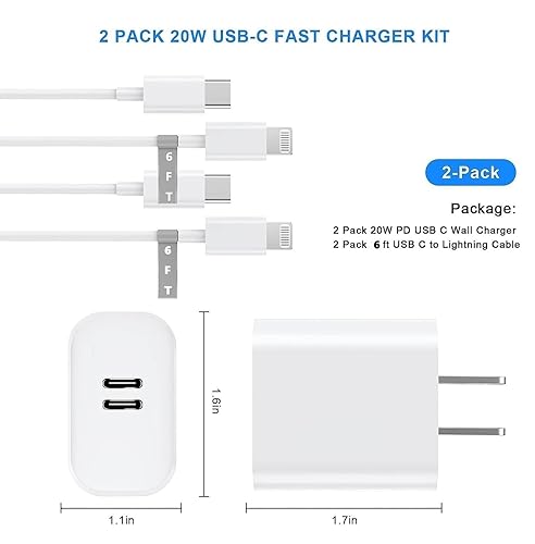 Miniatura 2 de Cargador súper rápido para iPhone 14, [certificado MFi de Apple], 40 W, cargador USB C de doble puerto, bloque de carga rápida, paquete de 2 cables