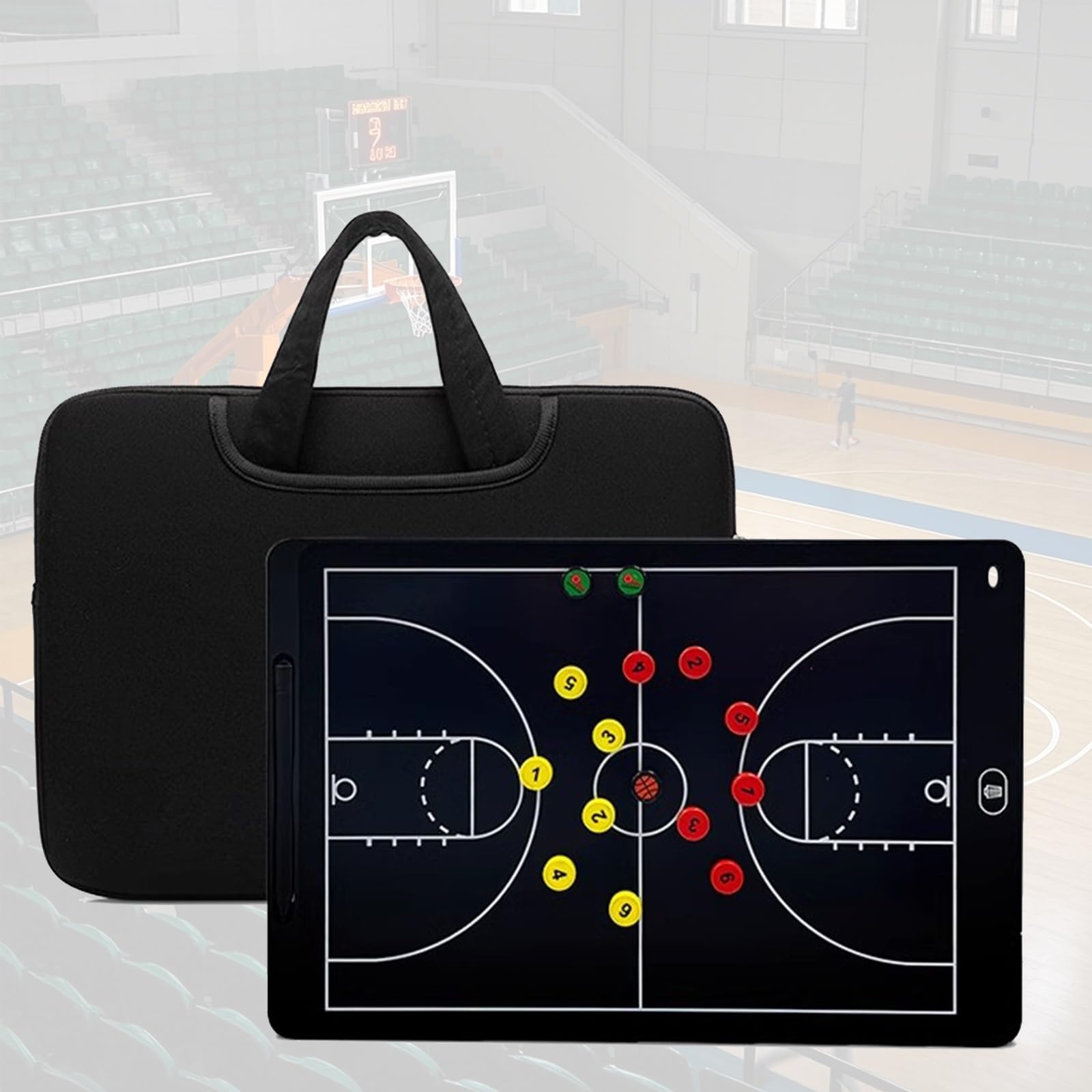 Lavagna Elettronica for Allenatori di Basket, Appunti Tattici Magnetici, Fronte-retro, Superficie di Scrittura Liscia, Schermo LCD, con Penna Stilo, Accessori(9.5x6.9 in)
