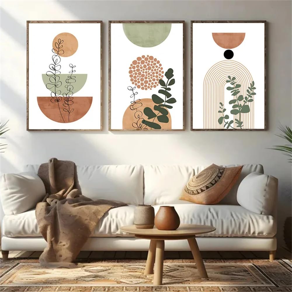 WBYZAC Botanical Posters-Modern Bohemian Style Wall Art Canvas Painting Nordic Abstract Geometric Pattern Leaves Print Posters for Living Bedroom Home Decor-60 * 80cm*3PCS (No Frame)