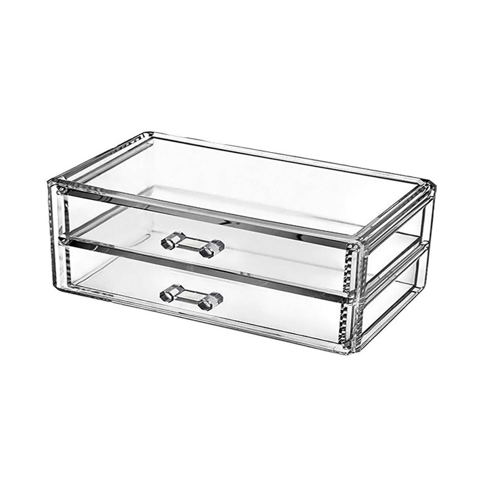 FackLOxc Clear 2 Drawer Makeup Storage Box Acrylic Cosmetic Organizers for Desk Tidying and Neat Jewelry Pens and Small Items Clear Desktop Storage Box