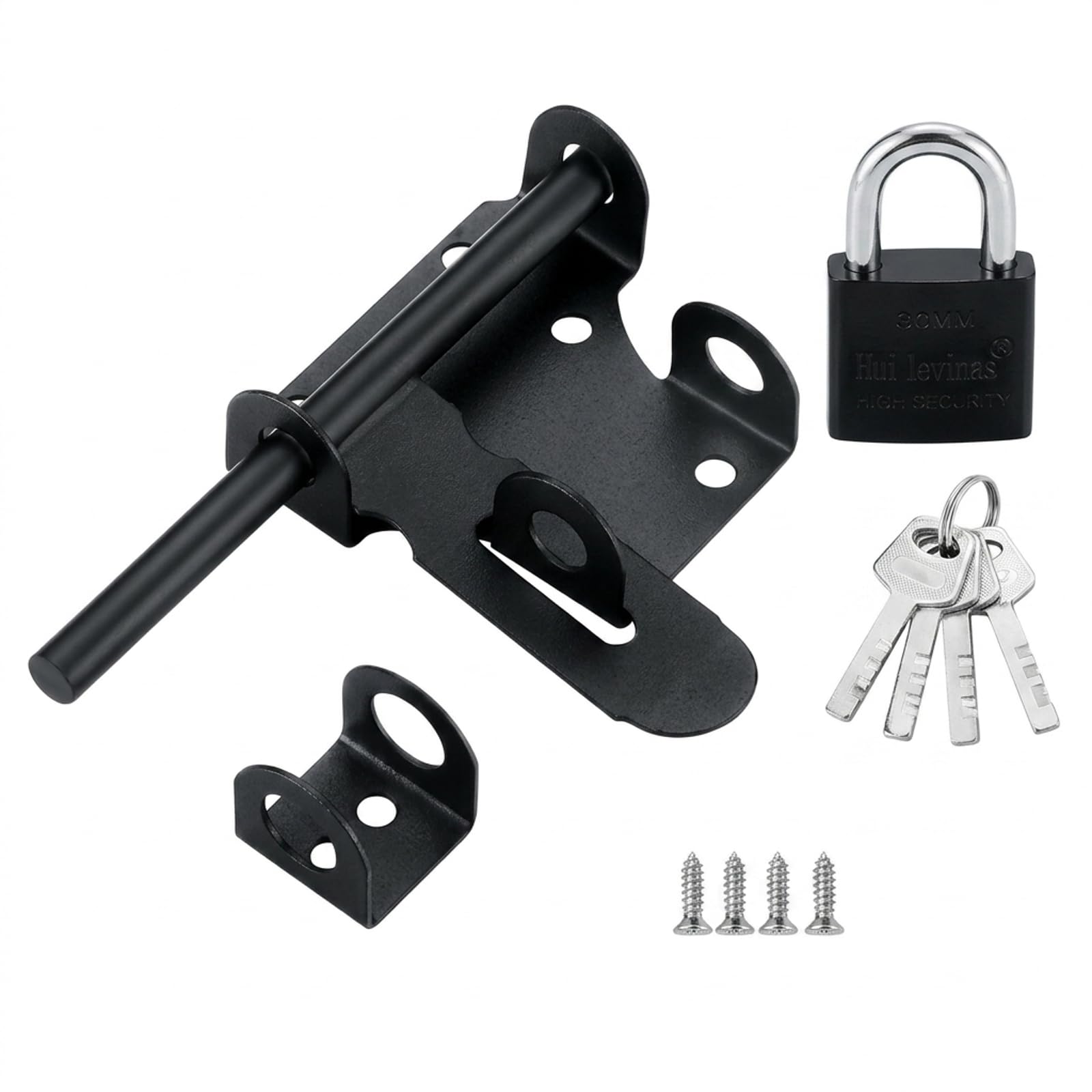 4" Stainless Steel Barrel Bolt Gate Lock, Heavy Duty with Padlock & Keys