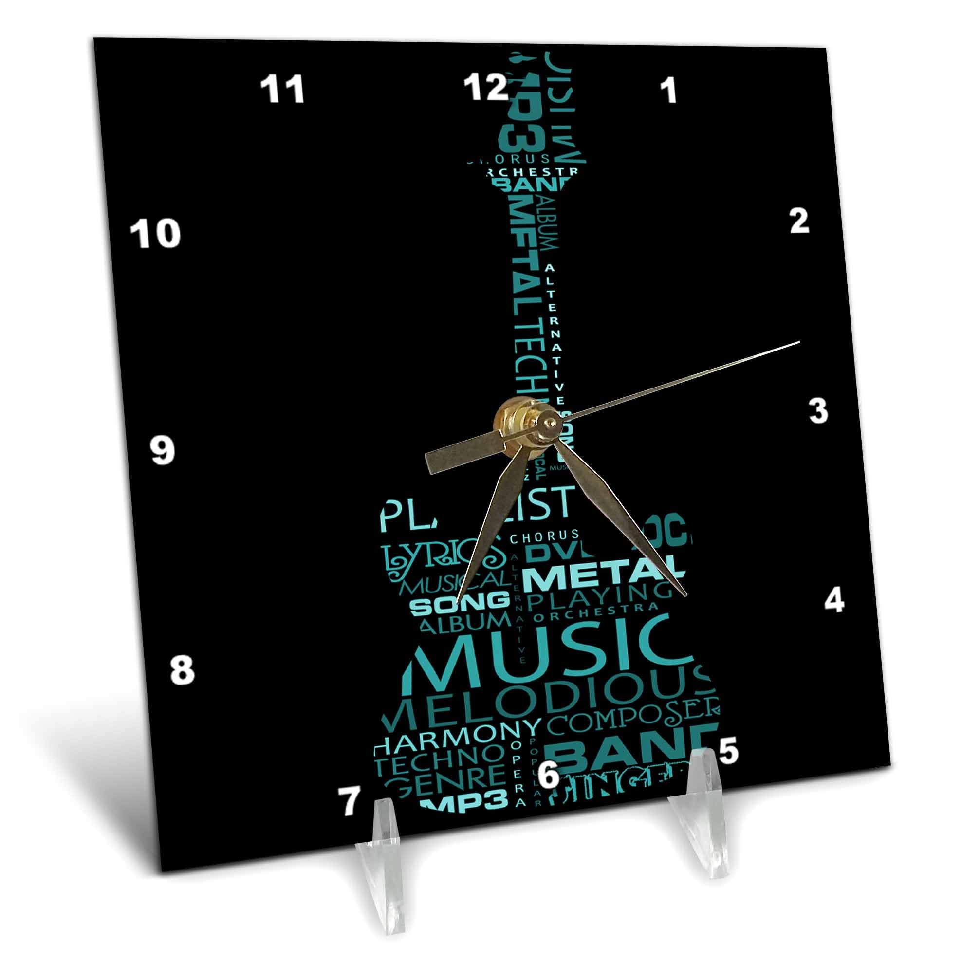 Reloj de guitarra turquoise de mesa decorativo multicolor 3dRose 6x6
