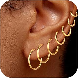 7 Pairs Gold Hoop Earrings for Women - 18K Gold Plated Hoop Earrings Set Lightweight Minimalist Small Hoops Hypoallergenic Thick Lightweight Earring for Women Jewelry Gifts