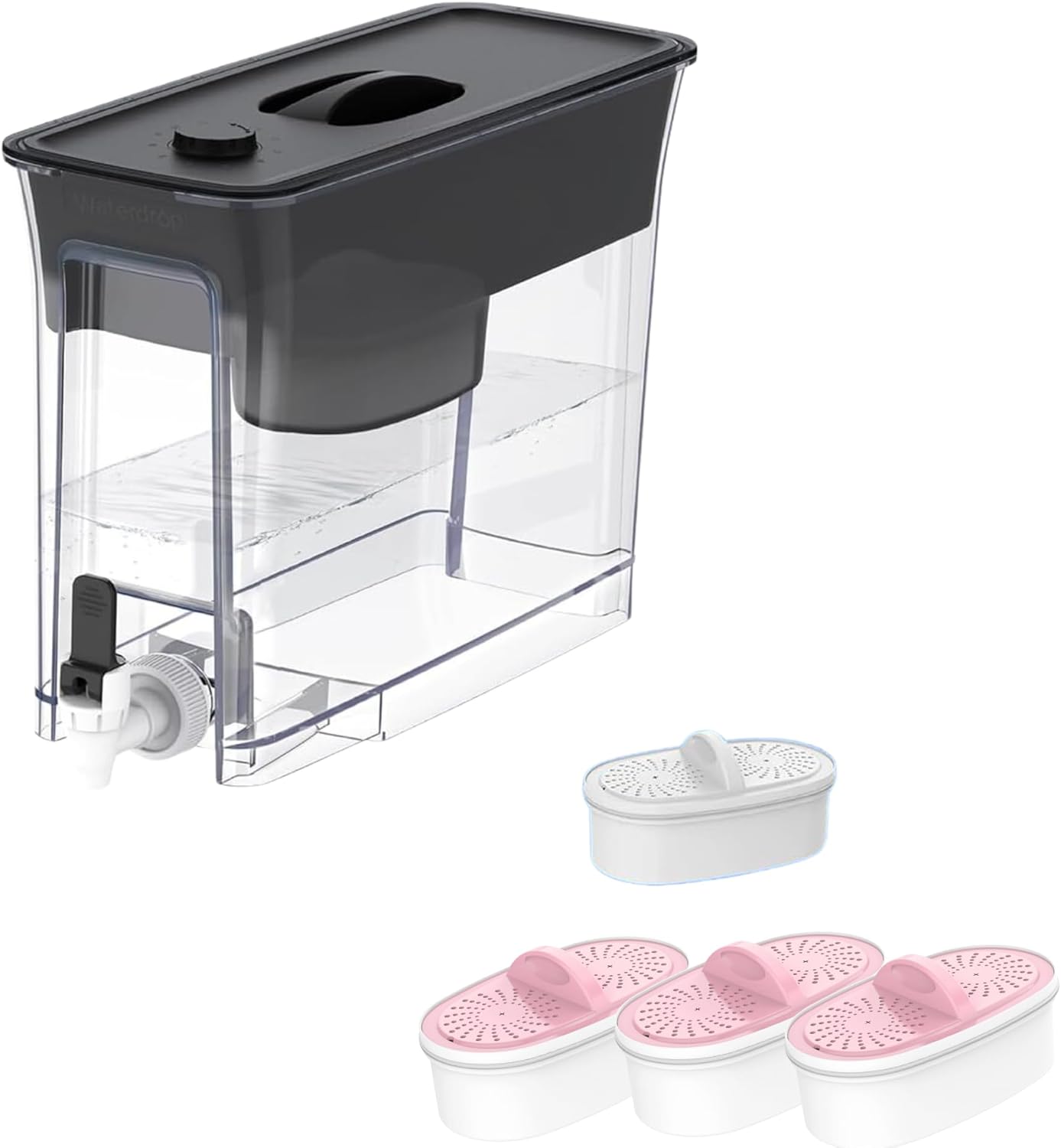 Waterdrop 35-Cup Slim Water Filter Dispenser, Large Capacity, 200-Gallon Long-Life and [Original] Waterdrop Magnesium Replacement Filters