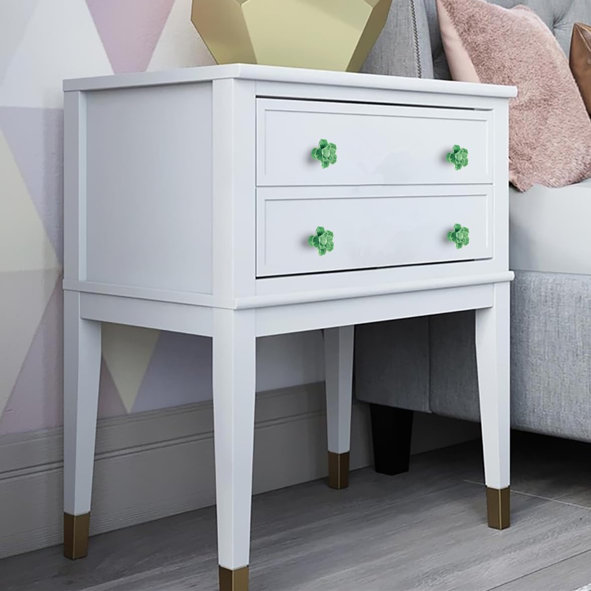 Corasays Vert Fleur En Céramique De Placard Tiroir à Partir Pour DIY Home Meubles Cabinet Commode Placard Poubelle à Poignées De Porte, Lot DE 6 1.69 X 1.3 X 1.69 Inch Vert