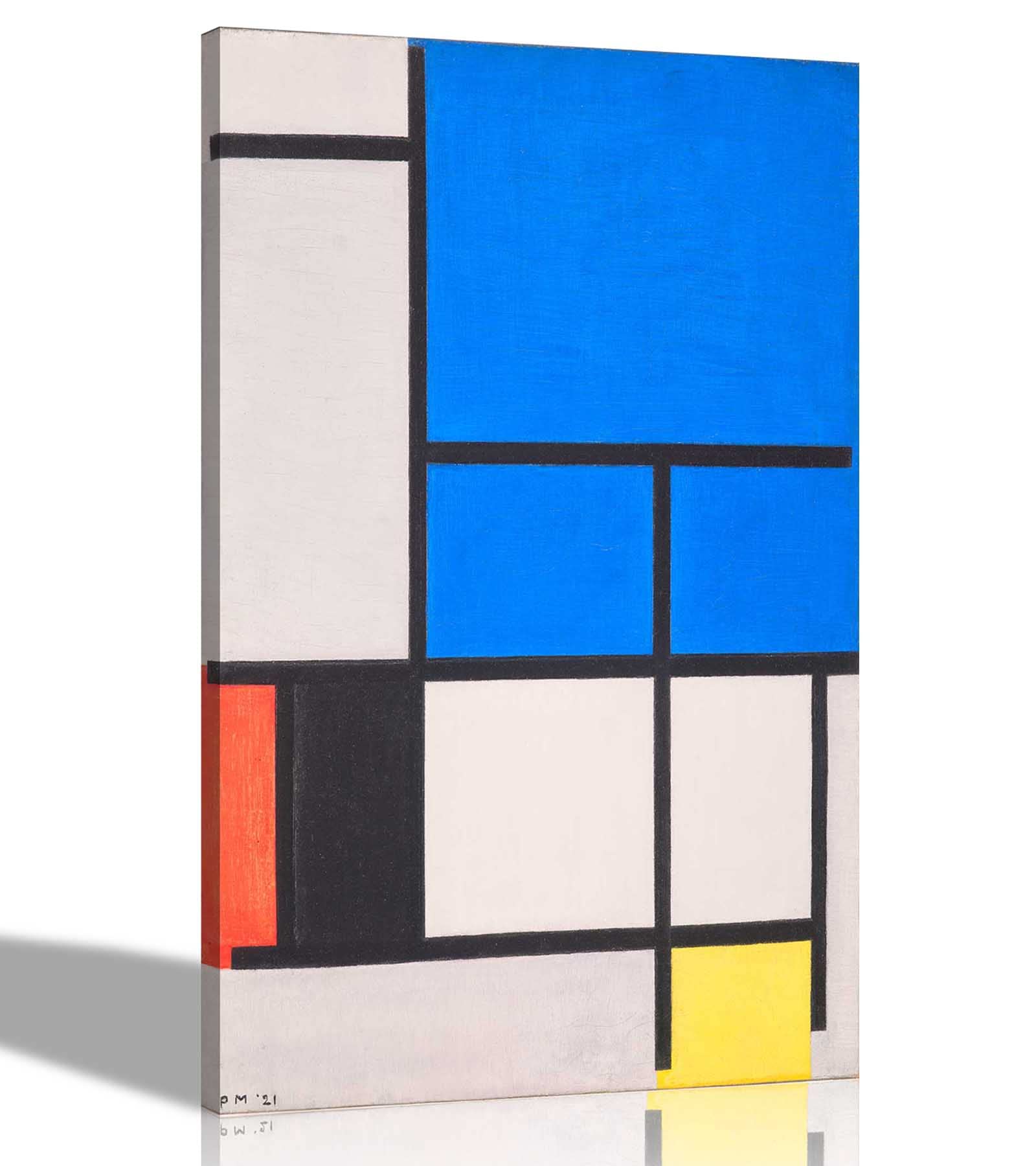 Artley Prints Composition Large Blue Plane Composition With Large Blue Plane Red Black Yellow And Gray Piet Mondrian Canvas Prints Framed Wall Art Wall Decor Artwork Extra Large 76 X 101Cm (30 X 40 Inches)