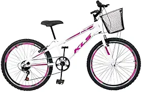 Bicicleta Aro 24 Alumínio Kls Sport Gold V-brake Mono 7v Feminina - Branco/pink