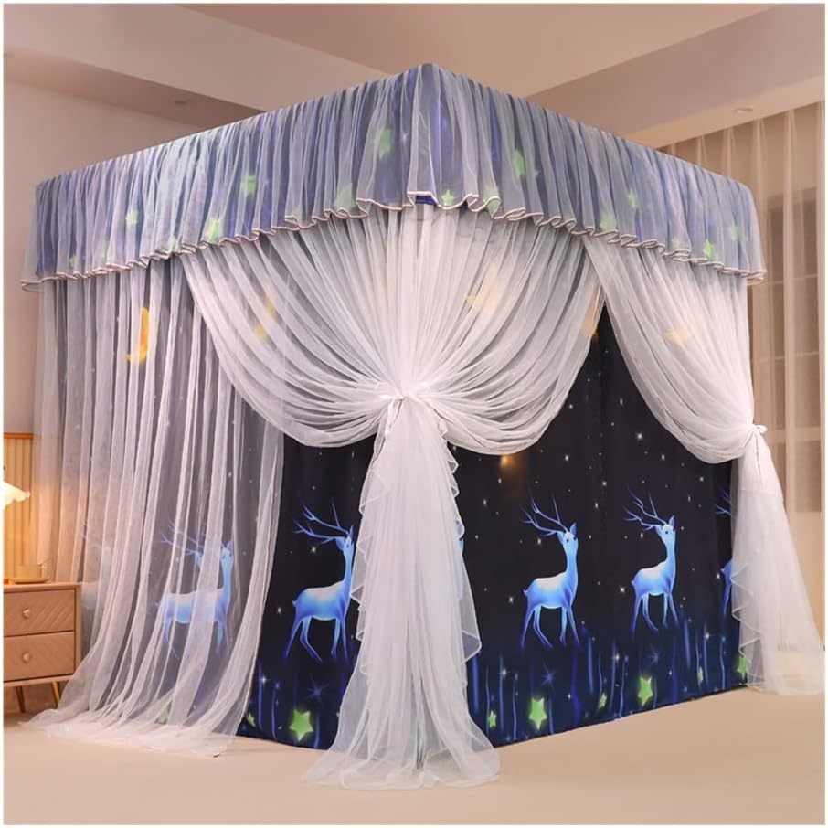 Mosquito Net for 1.5m/5ft Bed, 4 Pole Support Luxury Bed Canopy, Decorative Bed Curtain for Boys & Girls Bedroom (Color : Style 3, Size : 1.5x2x2m)