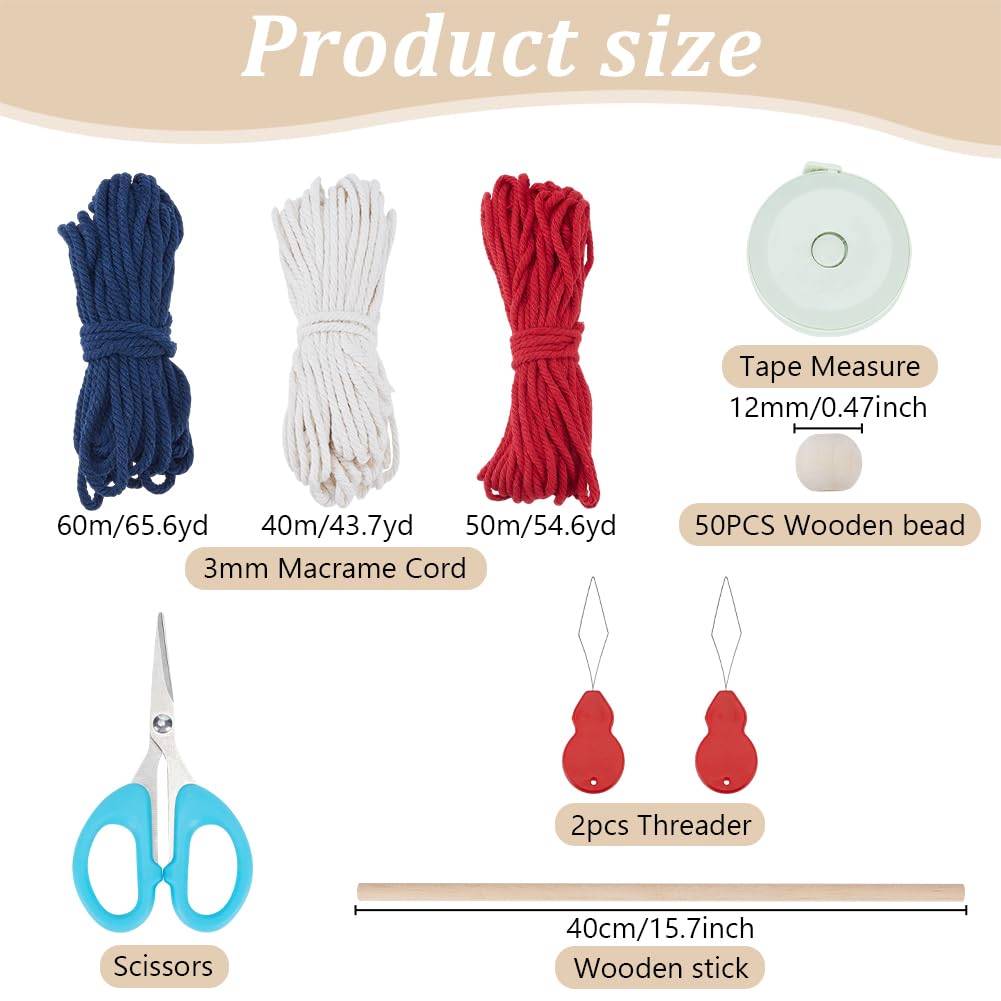 ORIGACH Macrame Independence Day Wall Hanging Kit American Flag Patriotic Decor Macrame Kit for Beginners Adults with Step by Step Tutorial Instruction Fourth of July Ornaments