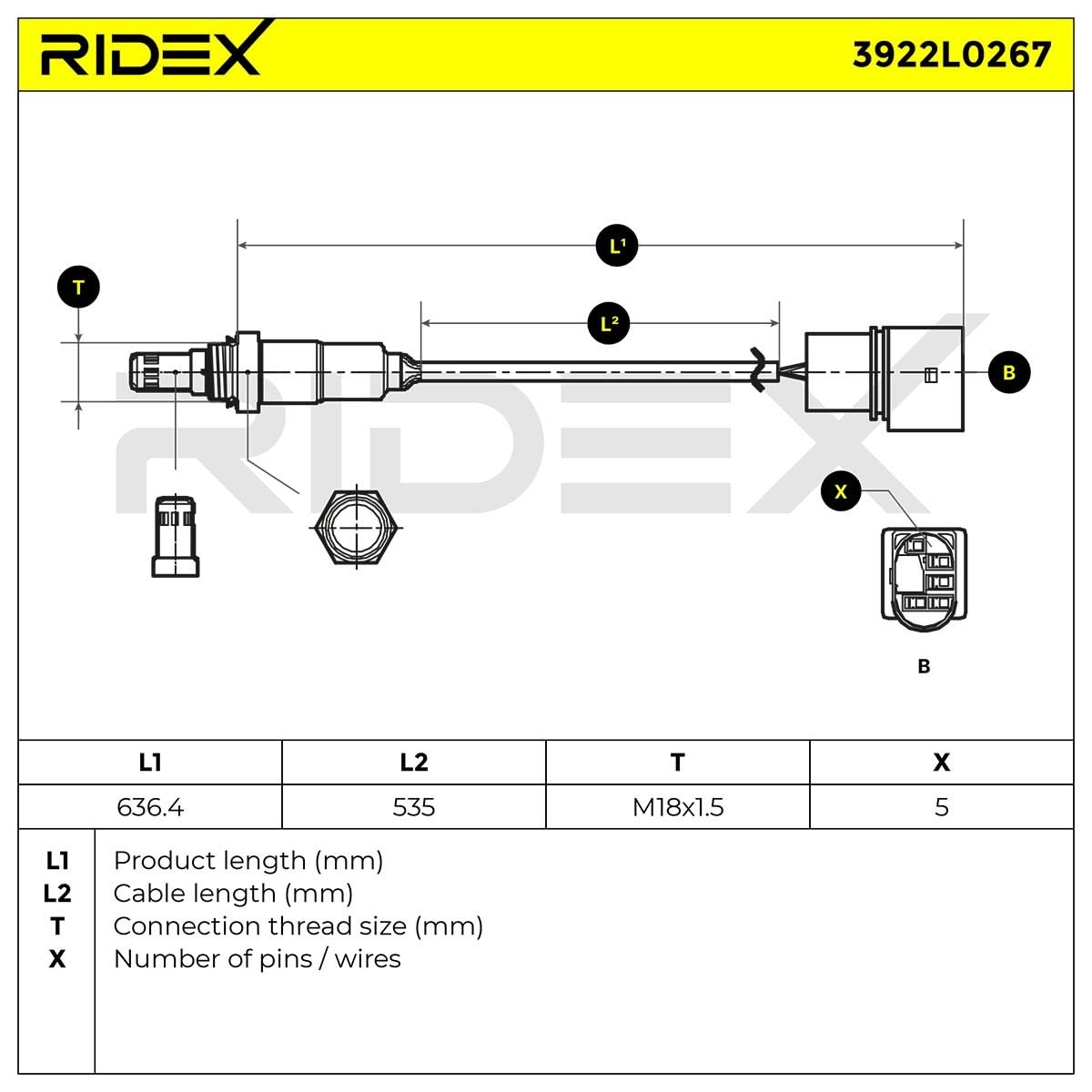 RIDEX 3922L0267 Lambdasonde Regelsonde vor Katalysator Oxygen O2 Sensor Beheizt Kompatibel mit VW POLO 9N 36906262G 036906262G