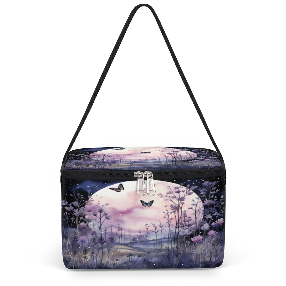 GzLeyigou Floral Butterfly Lunch Bags for Women Men 9 Cans, Hot & Cold Food Delivery Bag Insulated Grocery Bag Insulated Lunch Box Night Moon Cooler Bag for Office Work Picnic Beach