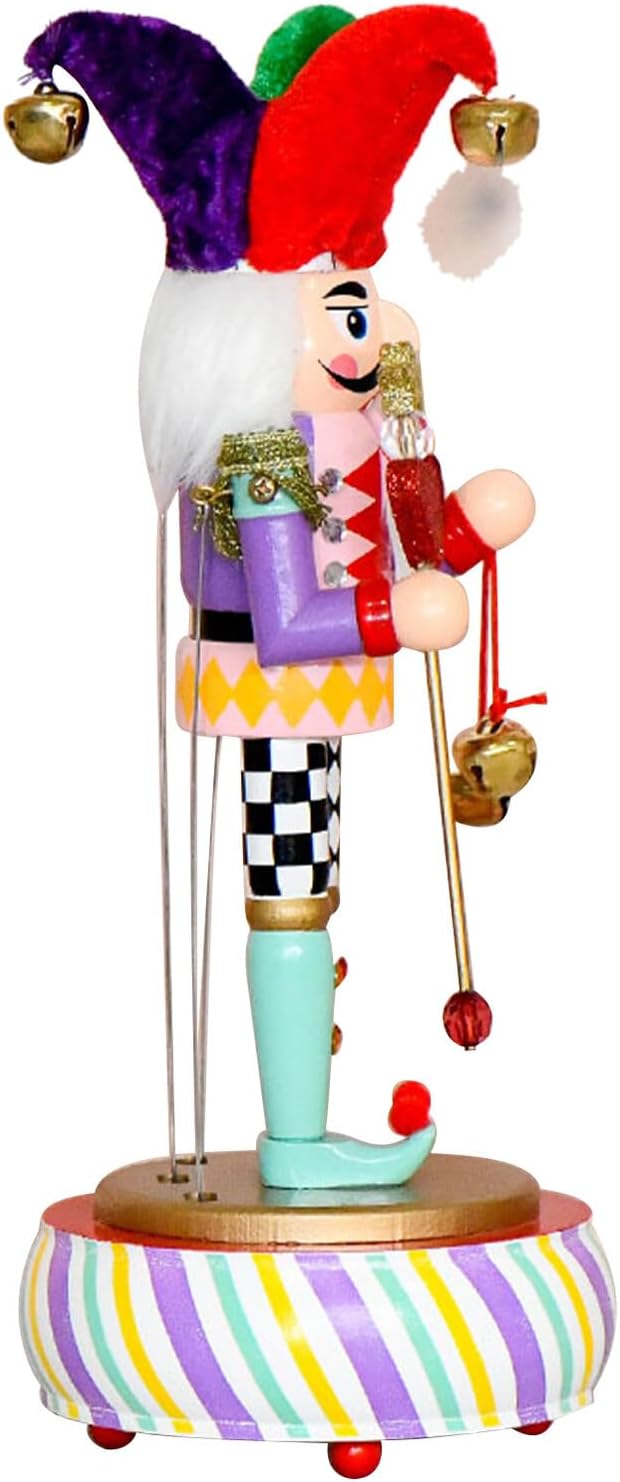 Alipis Classic Nutcracker Mini Music Box with Wooden Round Base, Traditional Christmas Nutcracker Ornament for Holiday Table Centerpiece and Home Decoration
