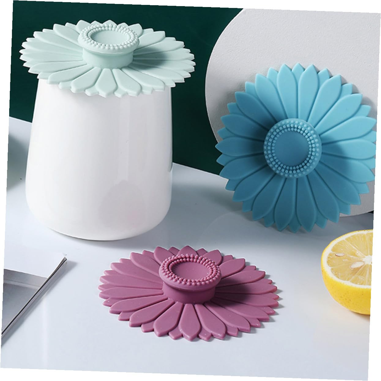 INOOMP 12 pezzi Copri Tazze in Silicone Forma di Girasole Resistenti al Calore Coperchi per Bicchieri Tazze e Boccali Riutilizzabili e Facili da Pulire Accessori Mug Silicone