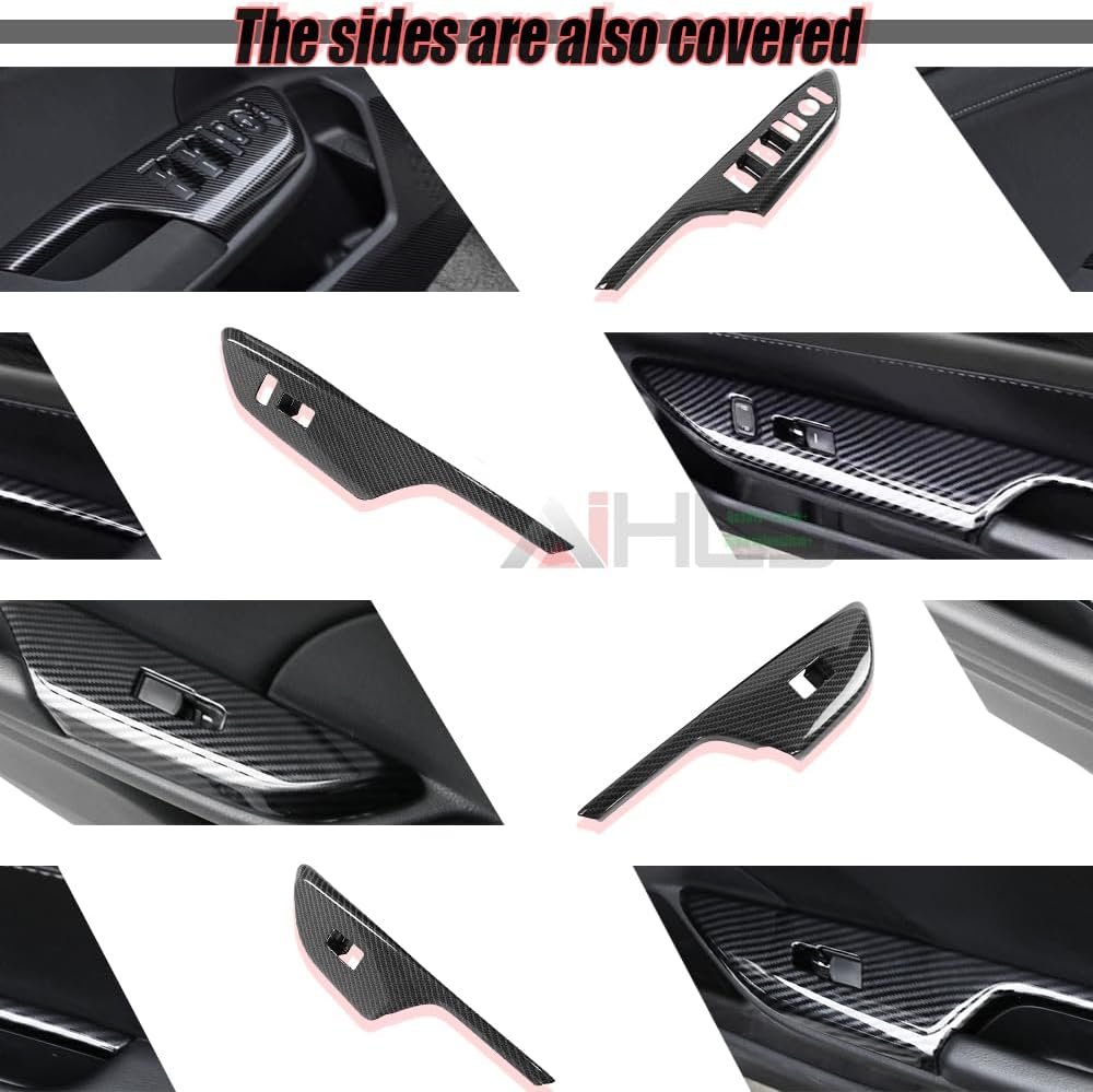 AJHLJ® 4Pcs Carbon Fiber Car Window Switch Cover Trim, Black Interior Decoration for Honda Civic 10th Gen 2016-2021, Anti-Scratch Door Armrest Panel