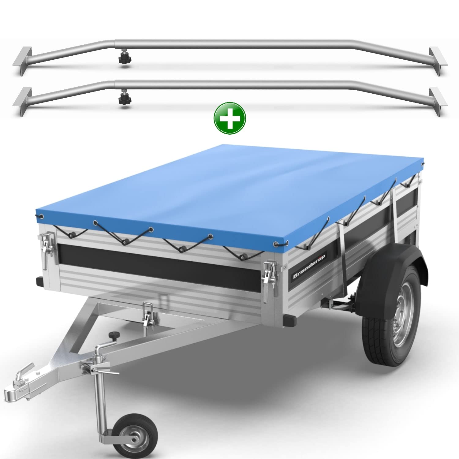 Tarpofix® Anhängerplane 209x134 mm + 2X Planenbügel | Anhänger Plane Flachplane aus PVC PLANENMATERIAL | Verstärkte Brenderup Anhänger Plane für 750kg PKW Hänger | Abdeckplane + Flachplanenbügel