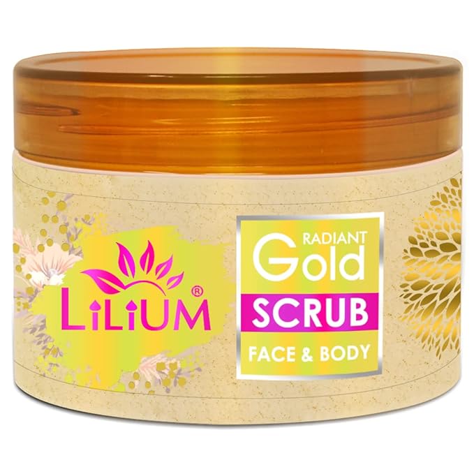 Lilium Radiant Gold Face Scrub, 250g, Cleanser for Deep Exfoliation, Dead Skin, Tan & Blackhead Remover, No Harmful Chemical & Paraben Free