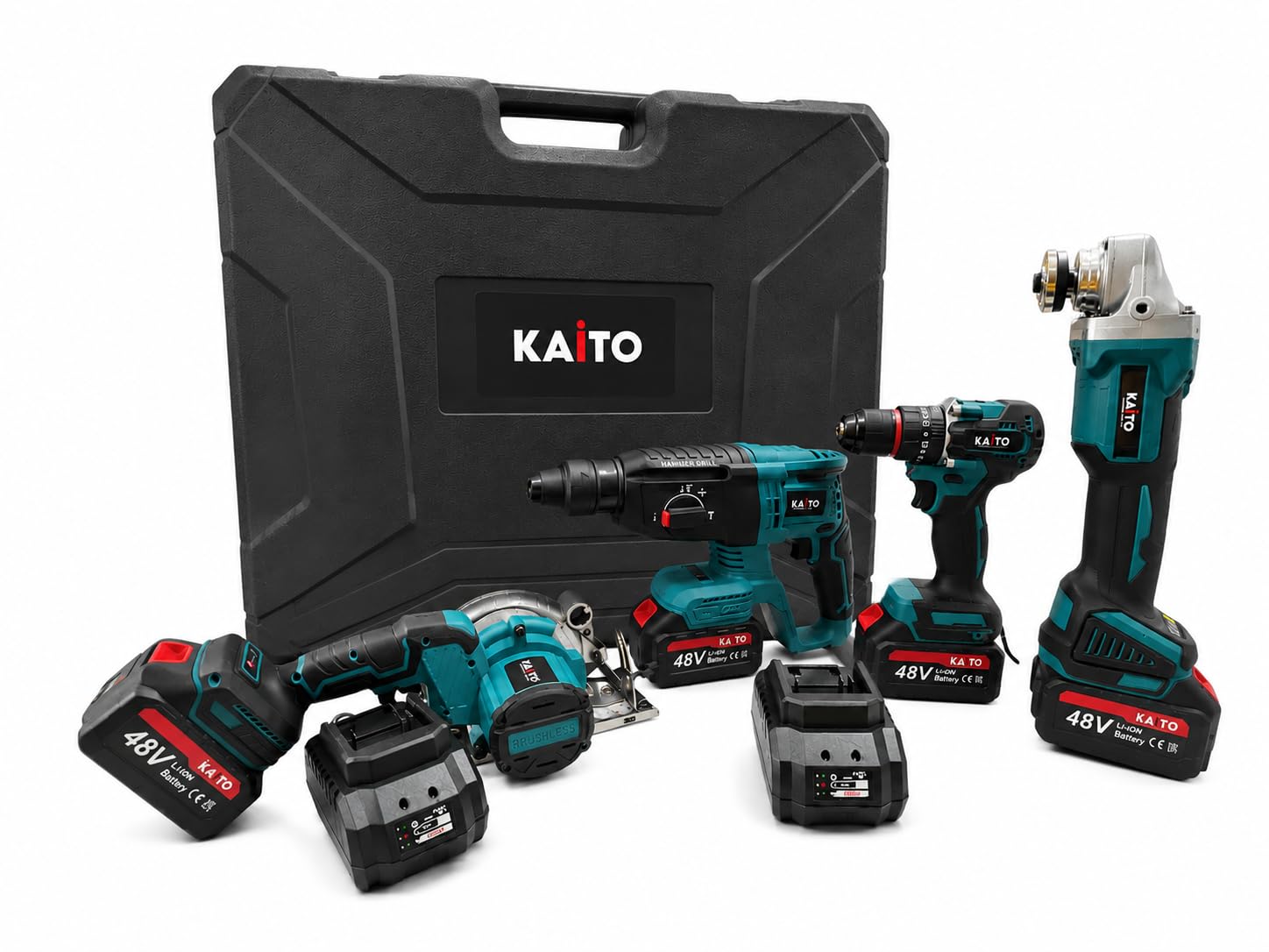 KAITO 4 Tools Professional Cordless Power Tool Combo Kit (4-in-1) | Hammer Drill (26MM), Angle Grinder (125MM), Cricular Saw (5 Inch) & Drill Machine (10MM) | 4 Batteries, 2 Chargers & Carry Case-image-10