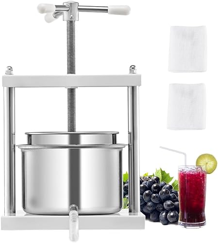 VEVOR Prensa de vino de frutas de 1.45 galones/5L, 2 barriles de acero inoxidable, máquina manual de jugo, tintura de sidra, manzana y uva, prensa