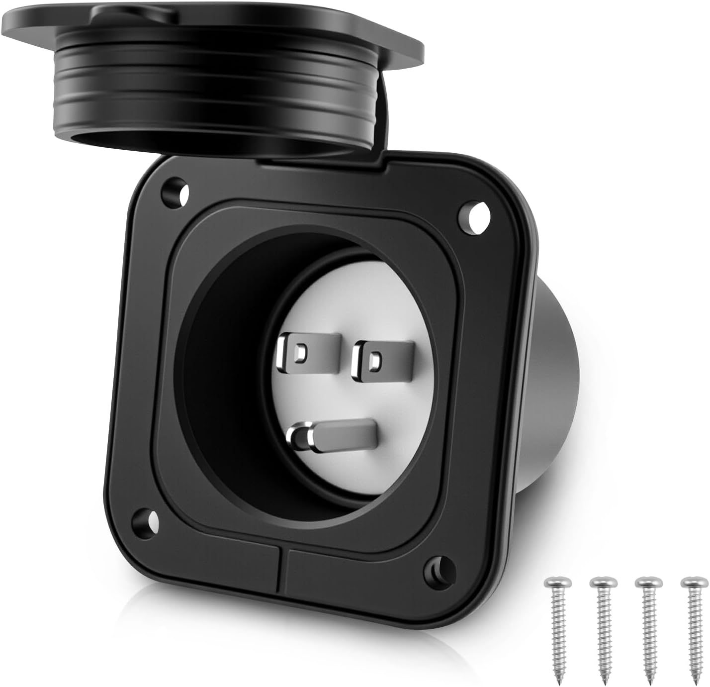15 Amp Shore Power Inlet, 125V NEMA 5-15P Flanged Receptacle with Waterproof Covers, 2 Pole 3-Wire Recessed Male Outlet for RV, Trailer, Shed and Block Heater