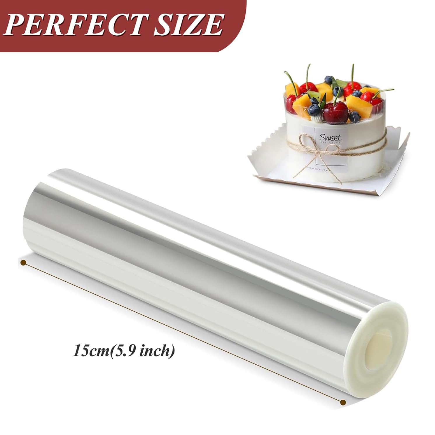 Pellicola per bordi per torte di 15 cm di altezza, trasparente, pellicola in acetato, riutilizzabile, per torte, cioccolato, mousse e dolci