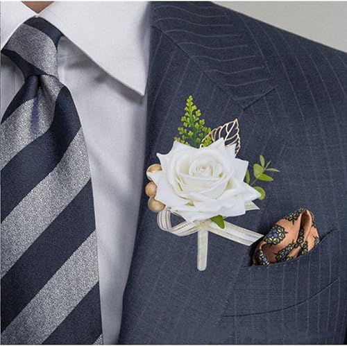 Miniatura 3 de OUKEYI Juego de ramillete de muñeca de flores de rosa, juego de ramilletes artificiales hecho a mano, pulsera de pulsera de mano de novia y