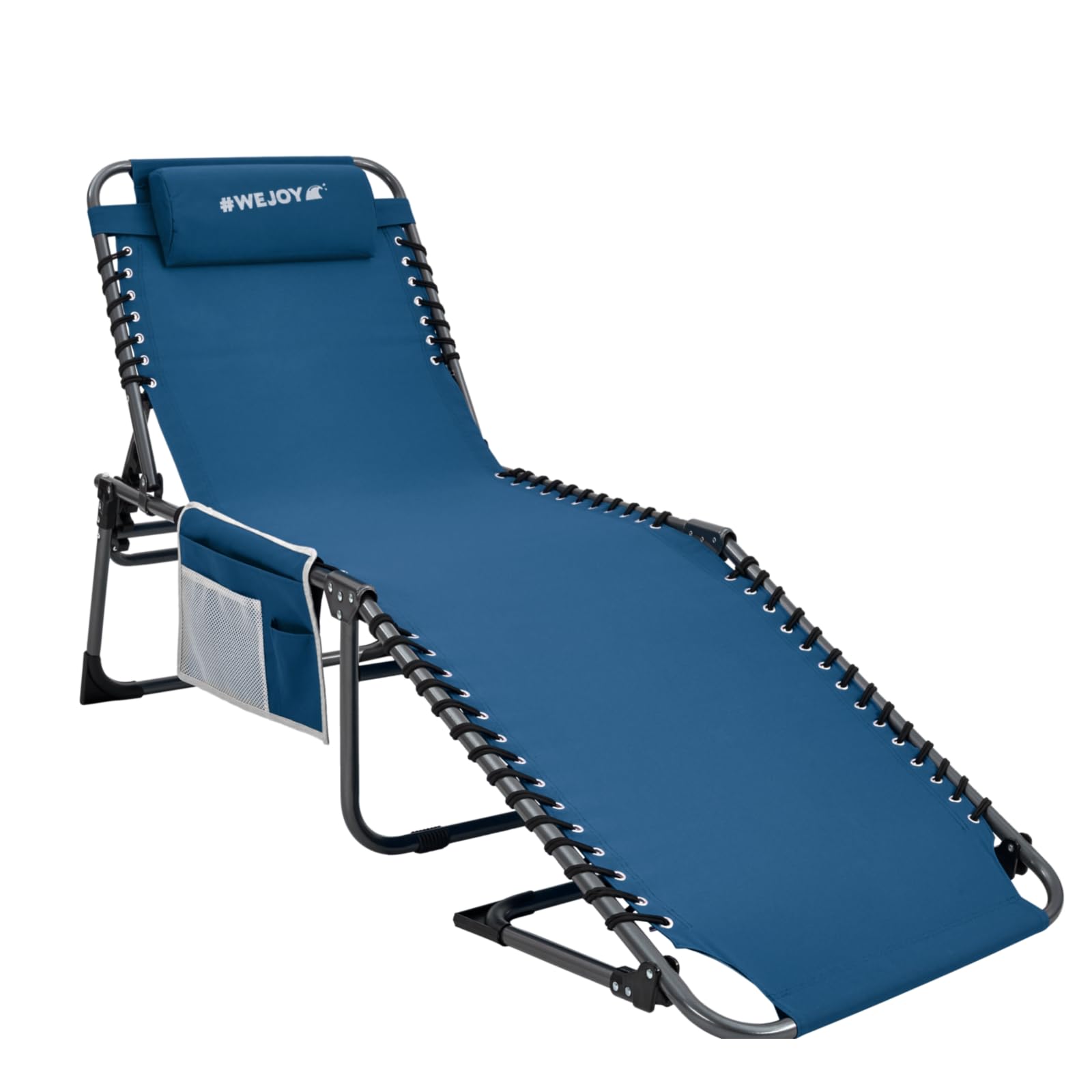 #WEJOY Sonnenliege Klappbar Gartenliege Verstellbarer Rückenlehne Ergonomisch Liegestuhl Klappbar Campingliege mit Seitentasche und Kopfstütze Relaxliege bis 120KG für Strand Garten Pool 190x59x37cm