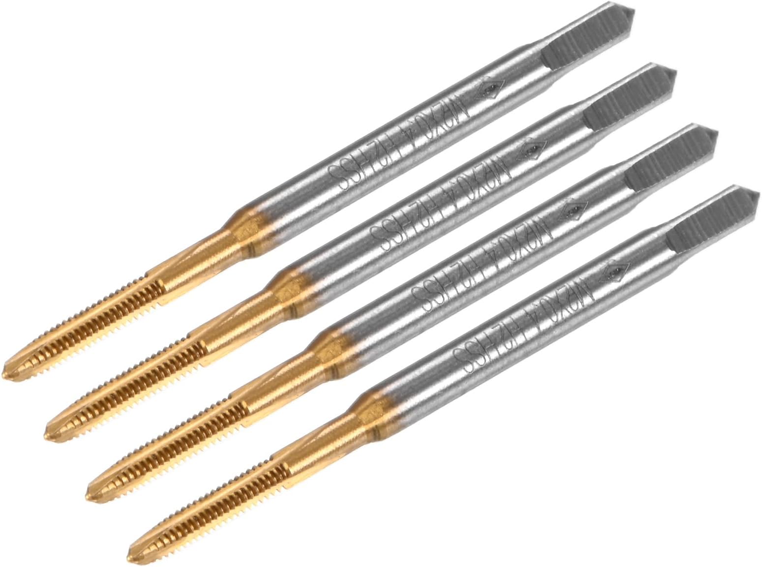 - 4-Pack M2x0.4mm Metric Thread Tap, HSS Titanium Coated 44mm Length Straight Flute Right Hand Thread Screw Tapping Tool for Drilling/Milling Machines/CNC Machine Tools