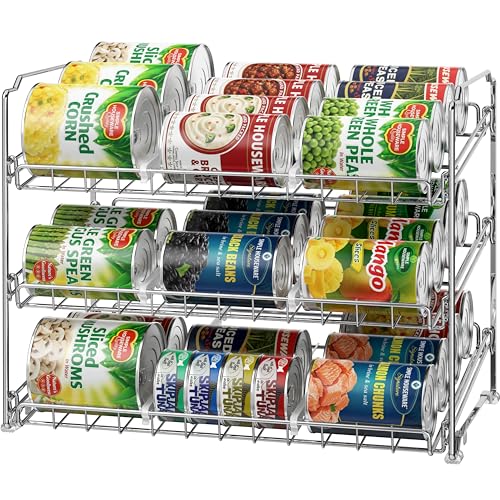 Simple Houseware Stackable Can Organizer Rack for Pantry/Cabinet – 11.5' D x 17' W x 13.75' H, Holds 36 Cans, 3-Tier Can Food Storage Dispenser, Chrome