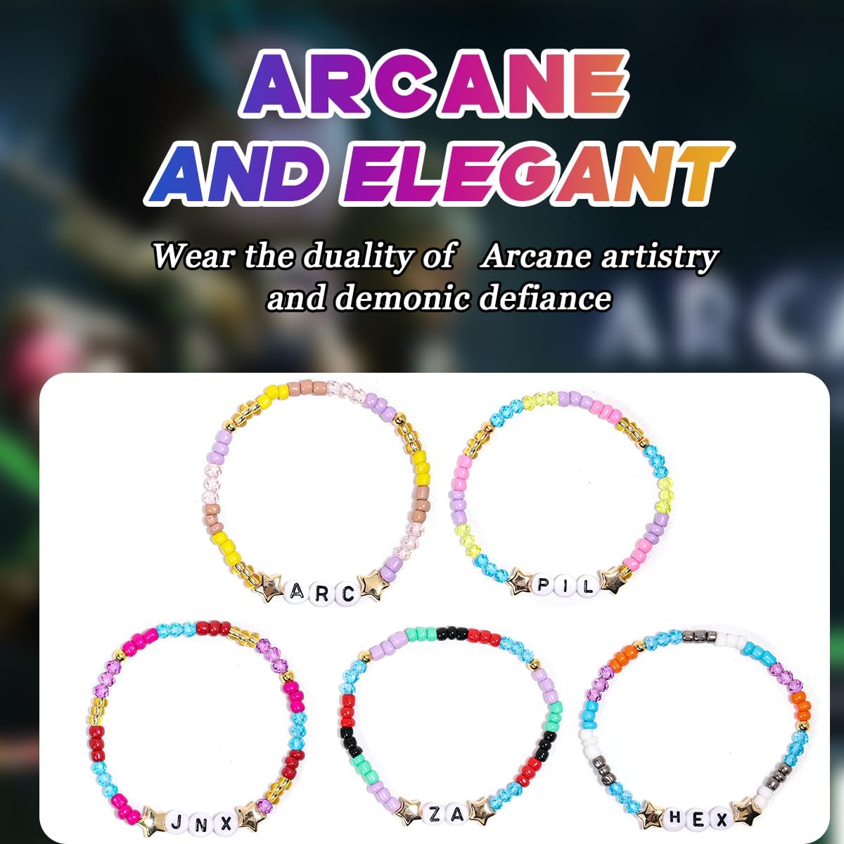 AICase for Arcane Merch Gifts Toys Inspired Bracelets 5 Pcs Stackable Stretch Beaded Friendship Bracelets Anime Costume Cosplay Jinx Merchandise Gifts for Fans Women Birthday Christmas Stocking - Image 6