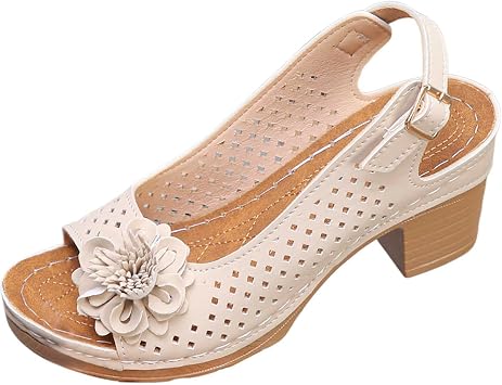 Wide Fit Low Heeled Sandals,Low Heel Flower Sandals For Women,Womens Wedge Sandals,Open Toe Sandals,Low Heel Summer Shoes,Low Heel Platform Sandals, Summer Comfortable Shoes, Lightweight Sandals