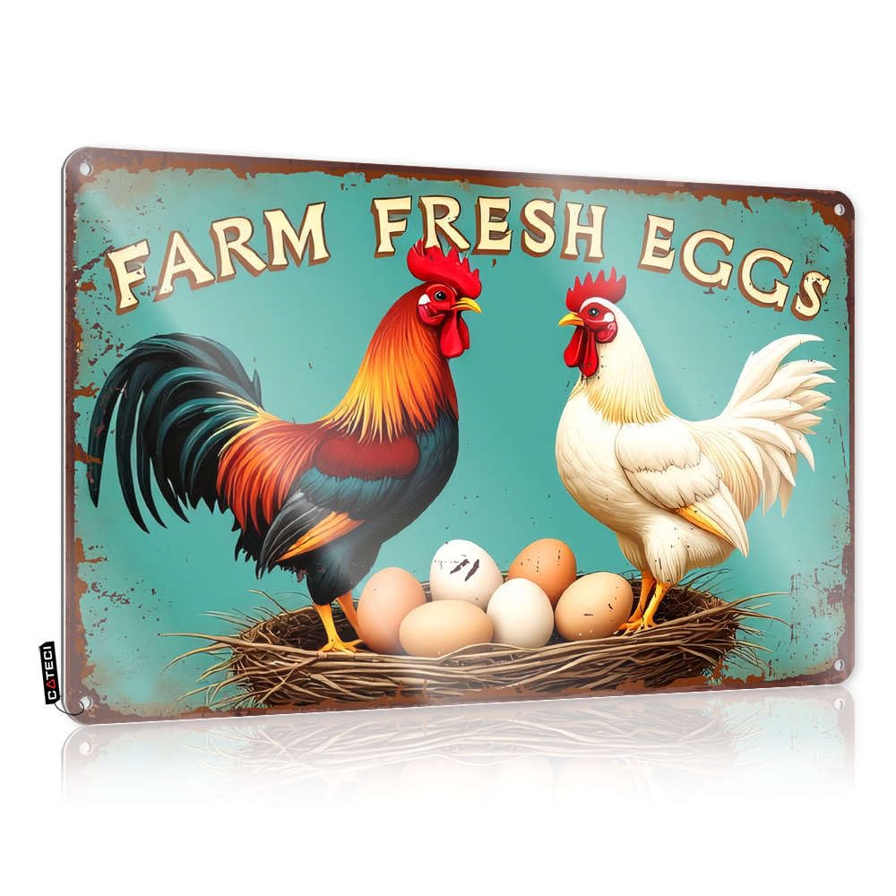 Sujd Colour Decore Birthday Retro Wall Decor - Farm Fresh Eggs Sign Americana Metal Wall Art Ready To Hang For Lake(30X40cm)