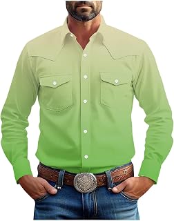 Mens Western Cowboy Shirt Lightweight Spring Long Sleeve Stretch Fit Dress Shirts Casual Cotton Button Up Work Tops