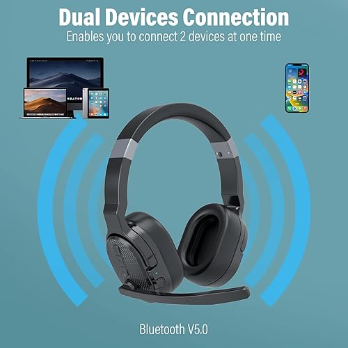 Miniatura 7 de MONODEAL Auriculares Bluetooth Trucker, auriculares Bluetooth con micrófono con cancelación de ruido (ENC), doble micrófono, botón de silencio, 3